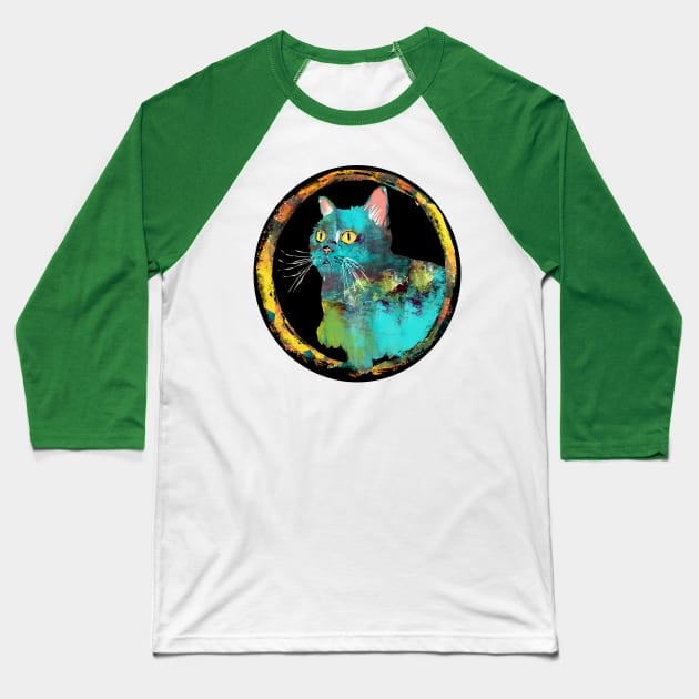 What do you mean? Artsy Blue Cat Baseball T-Shirt by Gina's Pet Store